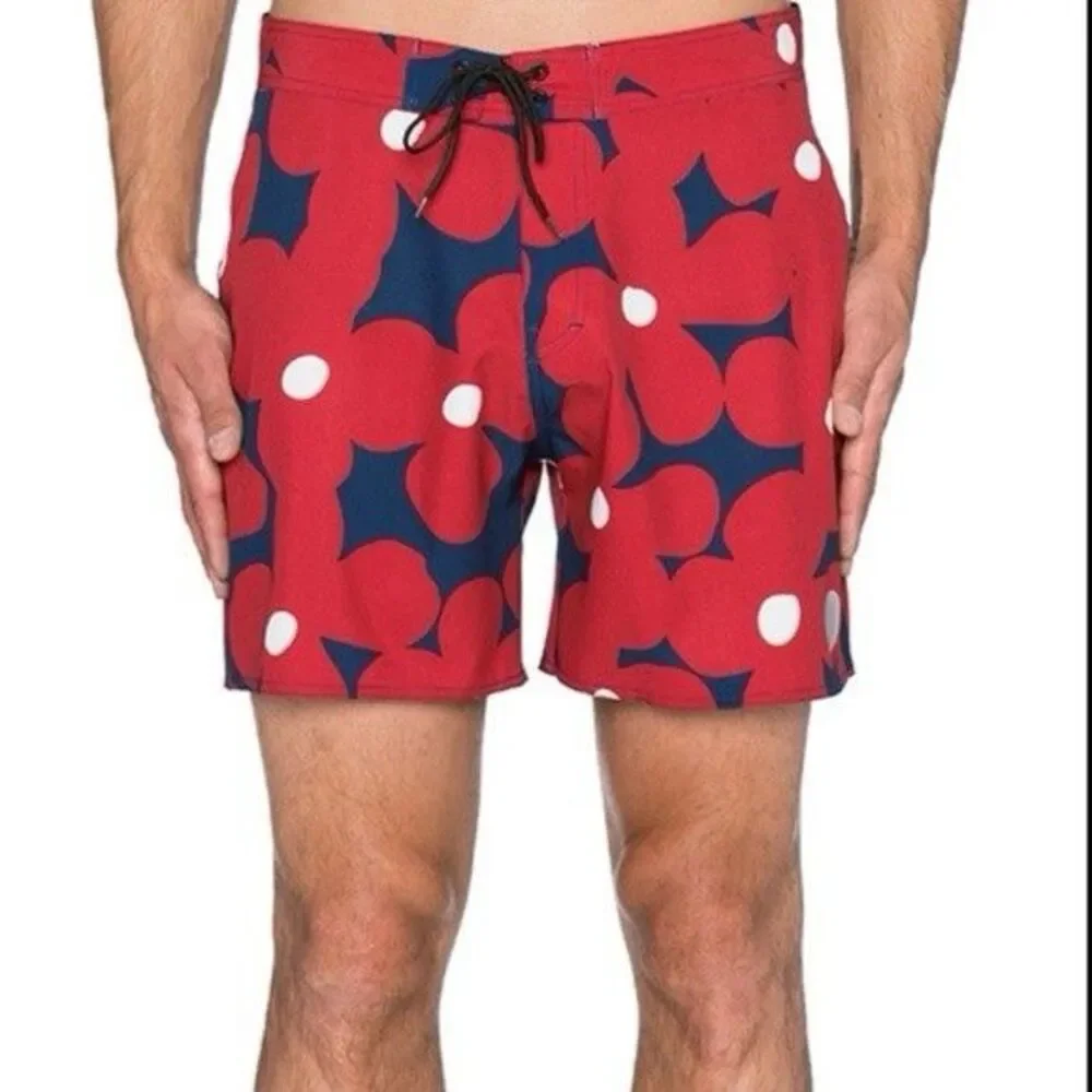 Saturdays NYC Grant Boardshort Swimsuit Red Navy Floral Size 30/XS